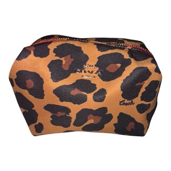 Coach Leopard Small Nylon Cosmetic Brown & Black Pouch - Picture 1 of 6